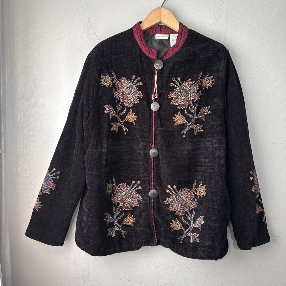 Victorian Chenille Jacket Size Medium 8 10 Black Whimsigoth Regency Asian Floral
